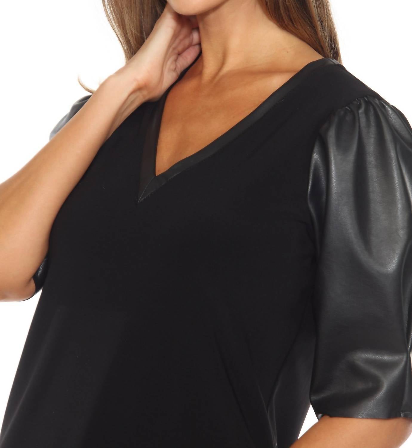 Joseph Ribkoff - Women's Faux Leather Puff Sleeve Dress