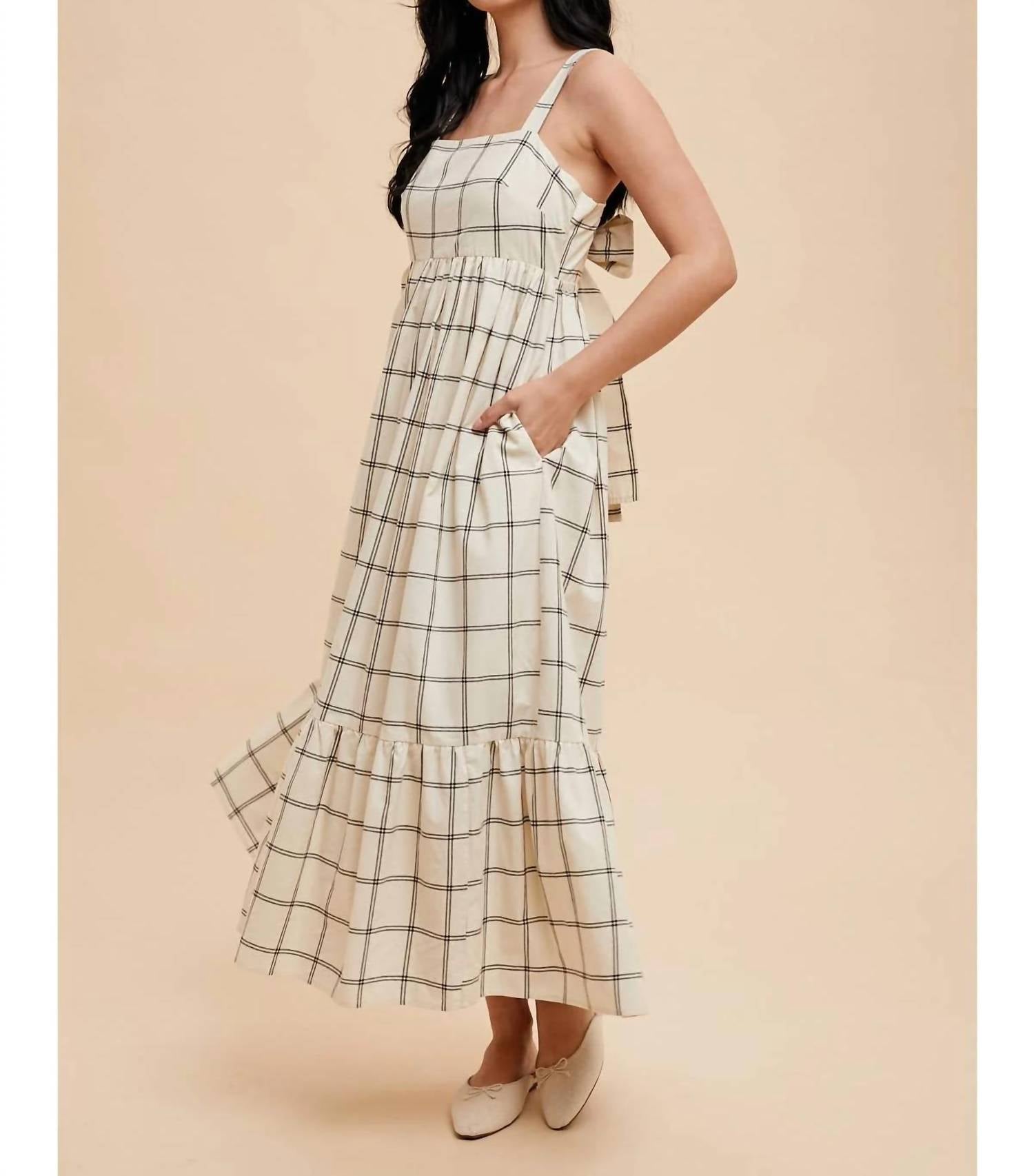 In-Loom - Women's Grid Bow Cotton Maxi Dress