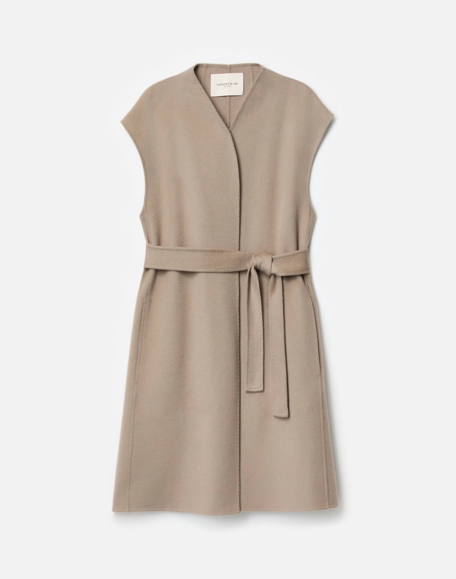 Lafayette 148 Double Face Open Front Belted Vest in hickory - women's cardigan - view 5