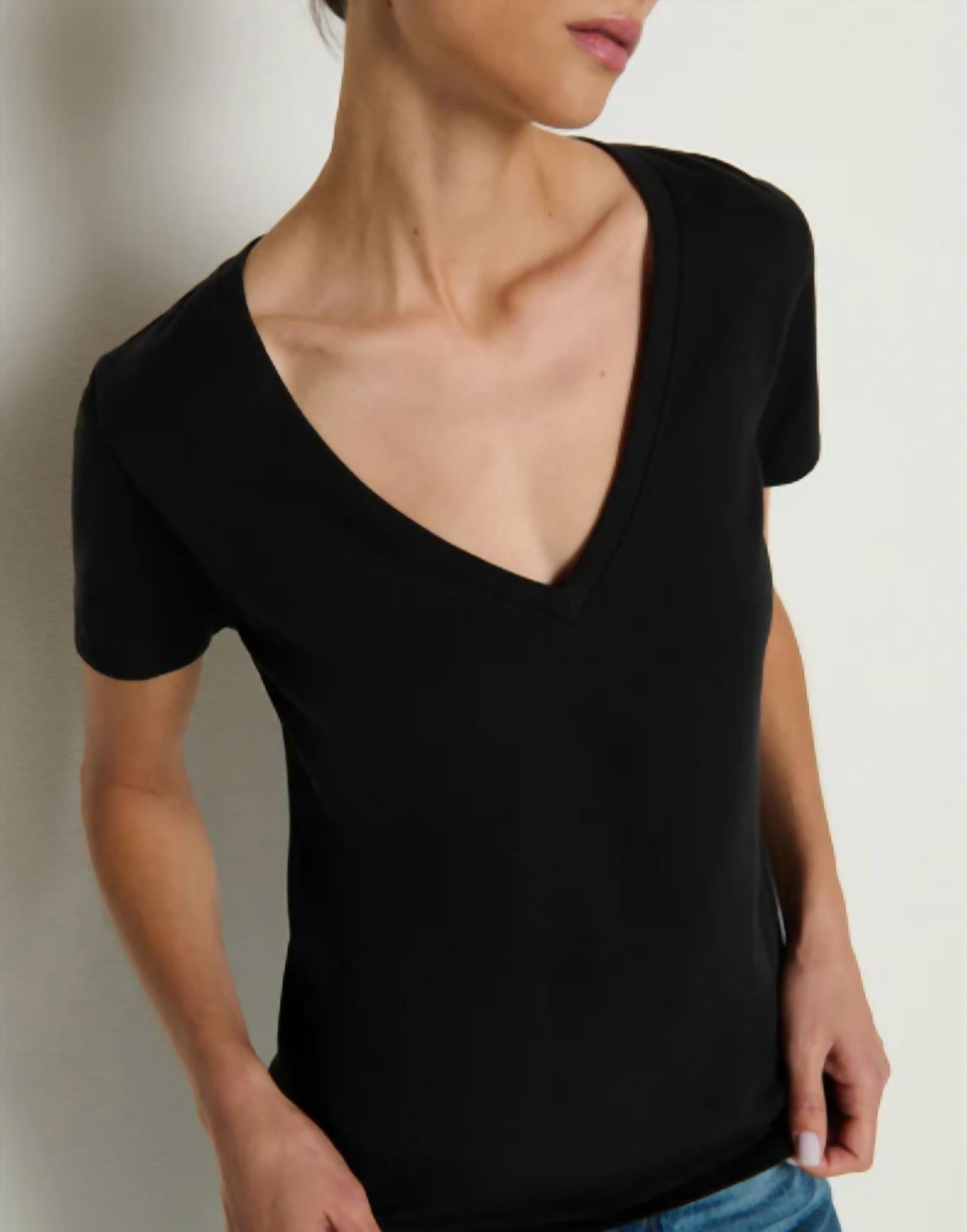 Nation LTD Blair Short Sleeve Slim V Tee in black - women's t-shirt - alternate view