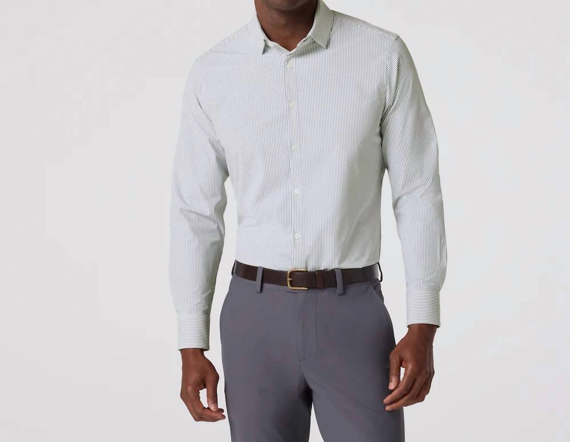 Mizzen + Main Leeward Classic Fit Long Sleeve Dress Shirt in dark slate banker stripe - men's shirt