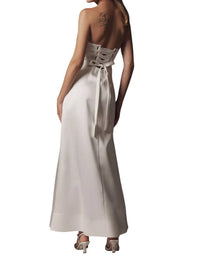 Mare Mare Women’s Piper Strapless Satin Fit & Flare Maxi Dress in white - women's dress - detail view