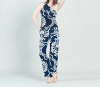 Clara Sun Woo Wide Leg Palazzo Pant in navy white print - women's pants
