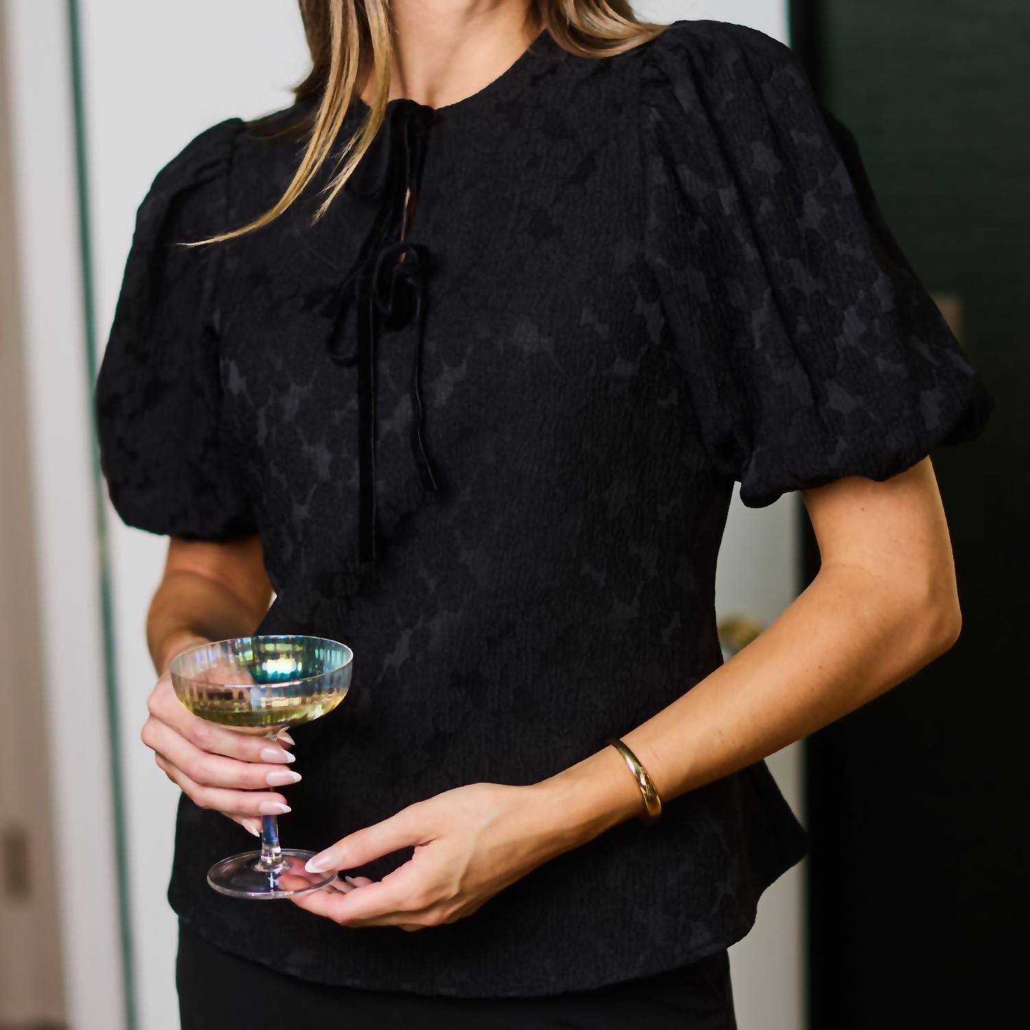 Mary Square Ren Puff Sleeve Top in jet black - women's blouse - view 5