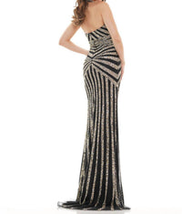 COLORS DRESS Sequin Halter Dress in black gold - women's dress - detail view
