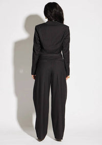 Circular Path - Asymmetric Crop Pinstripe Blazer