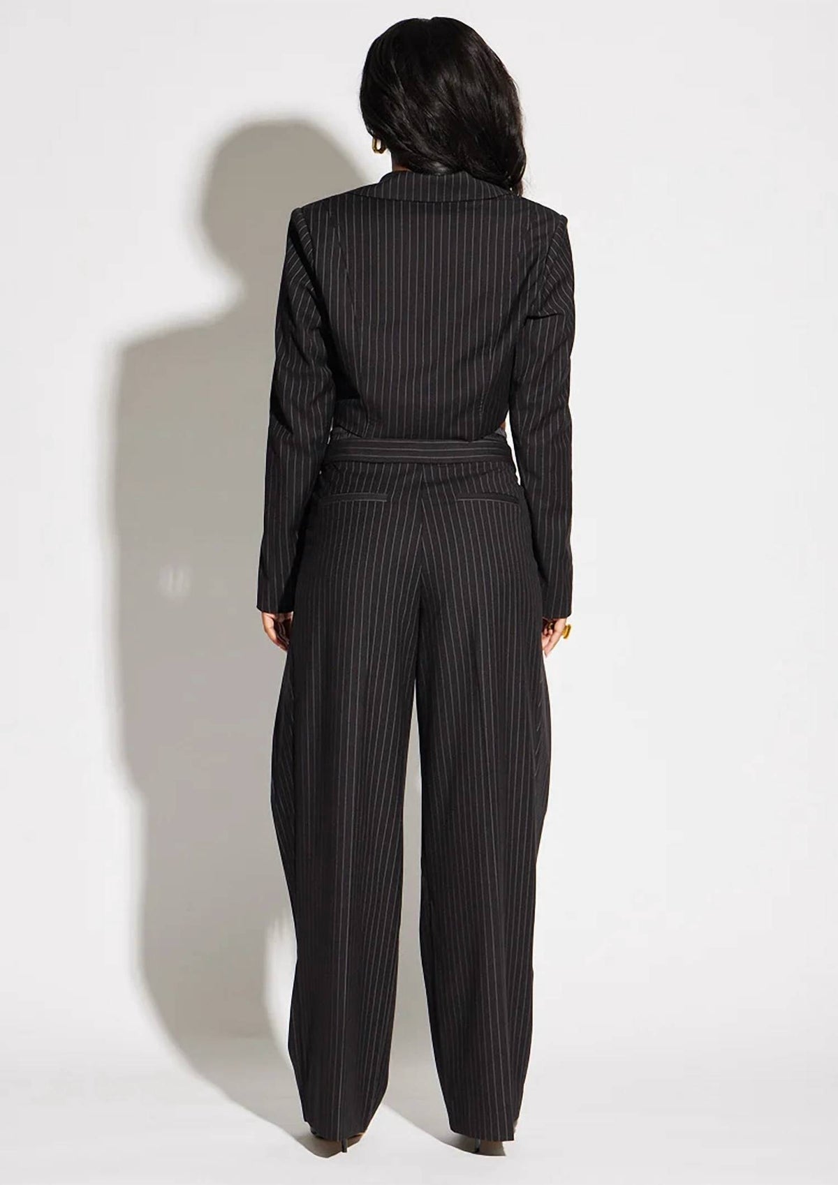 Circular Path - Asymmetric Crop Pinstripe Blazer