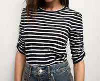 Veronica Beard Waldorf Ruched Tee in navy white - women's t-shirt - detail view