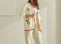 ABLE Embroidered V-neck Cardigan in cream red - women's cardigan - view 8