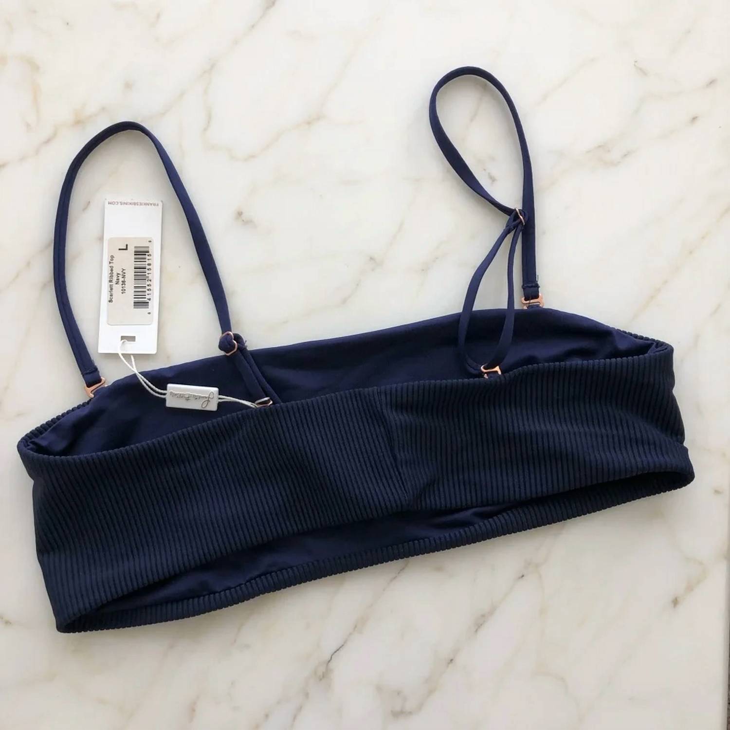 Frankies Bikinis Women's Scarlett Ribbed Top in navy - women's swimwear - detail view