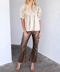 Never a Wallflower High Neck Top in ivory stripe - women's blouse - detail view