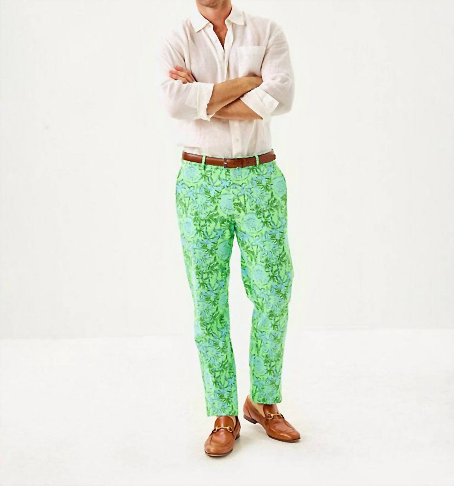 Lilly Pulitzer Stuff Mizner Stretch Pant - 34" in cool mint catchin rays - men's pants - detail view