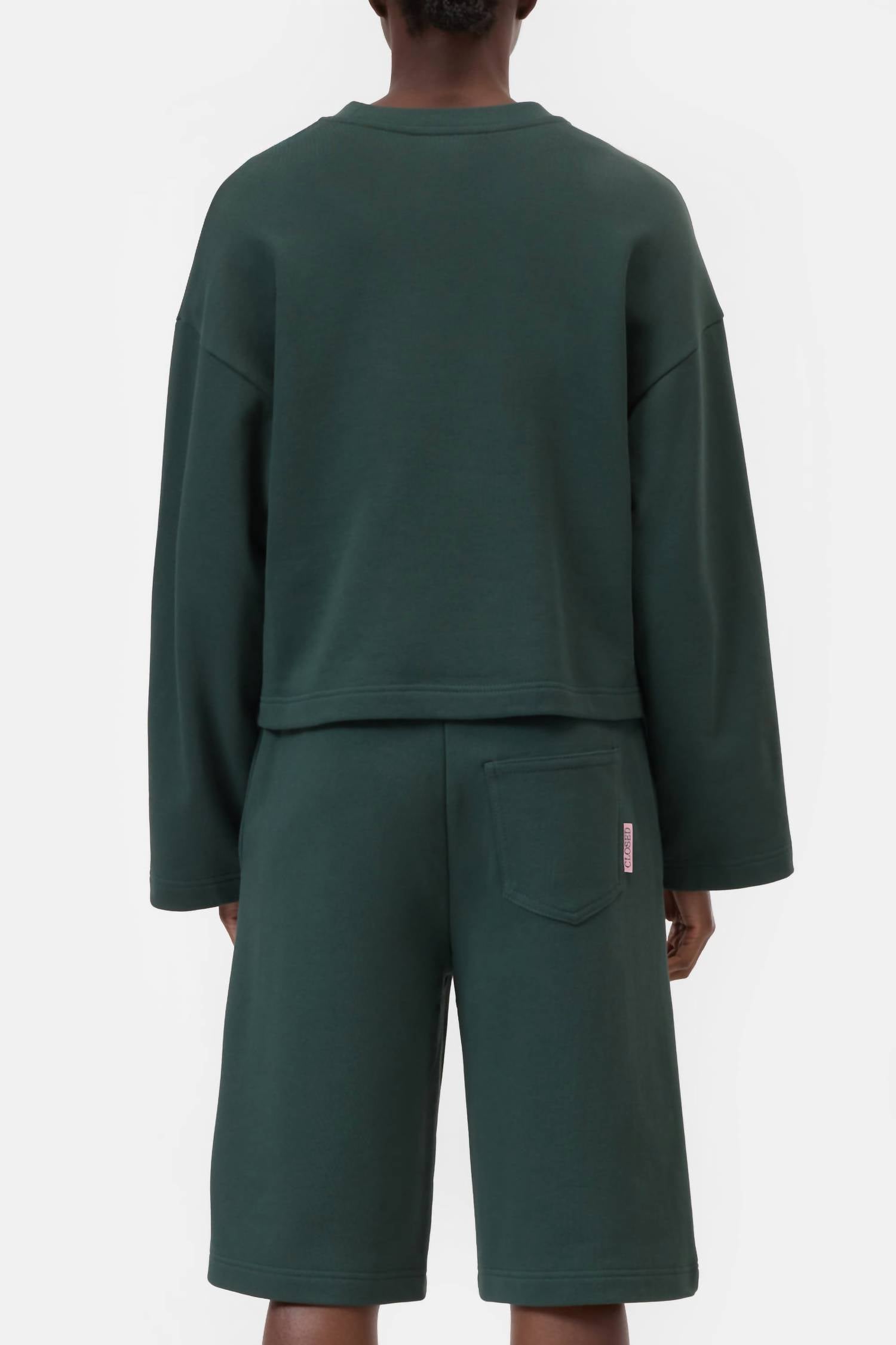 CLOSED Long Sleeve Crewneck Sweatshirt in royal green - women's top - detail view