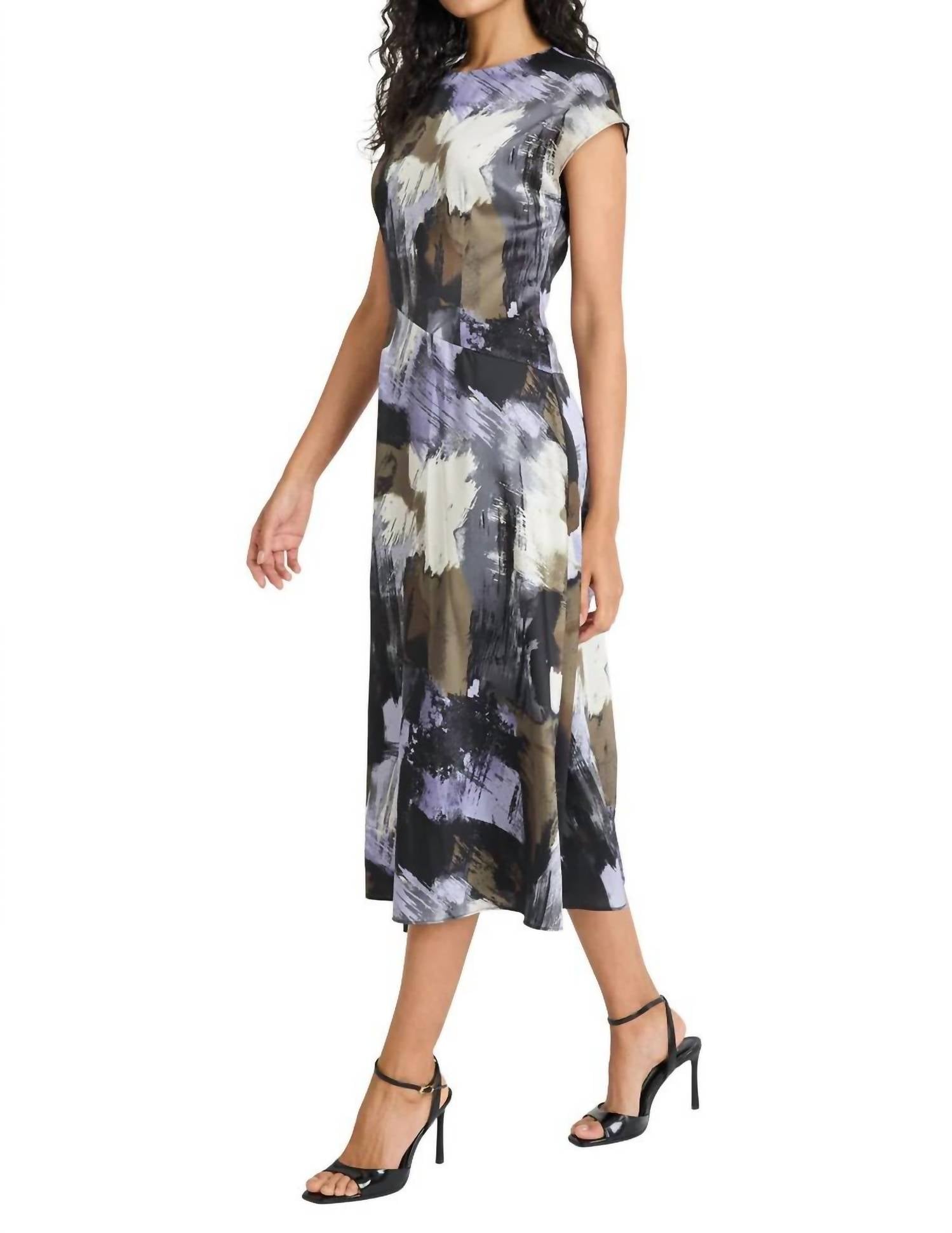 Maggy London - Rhonda Splashed Strokes Midi Dress