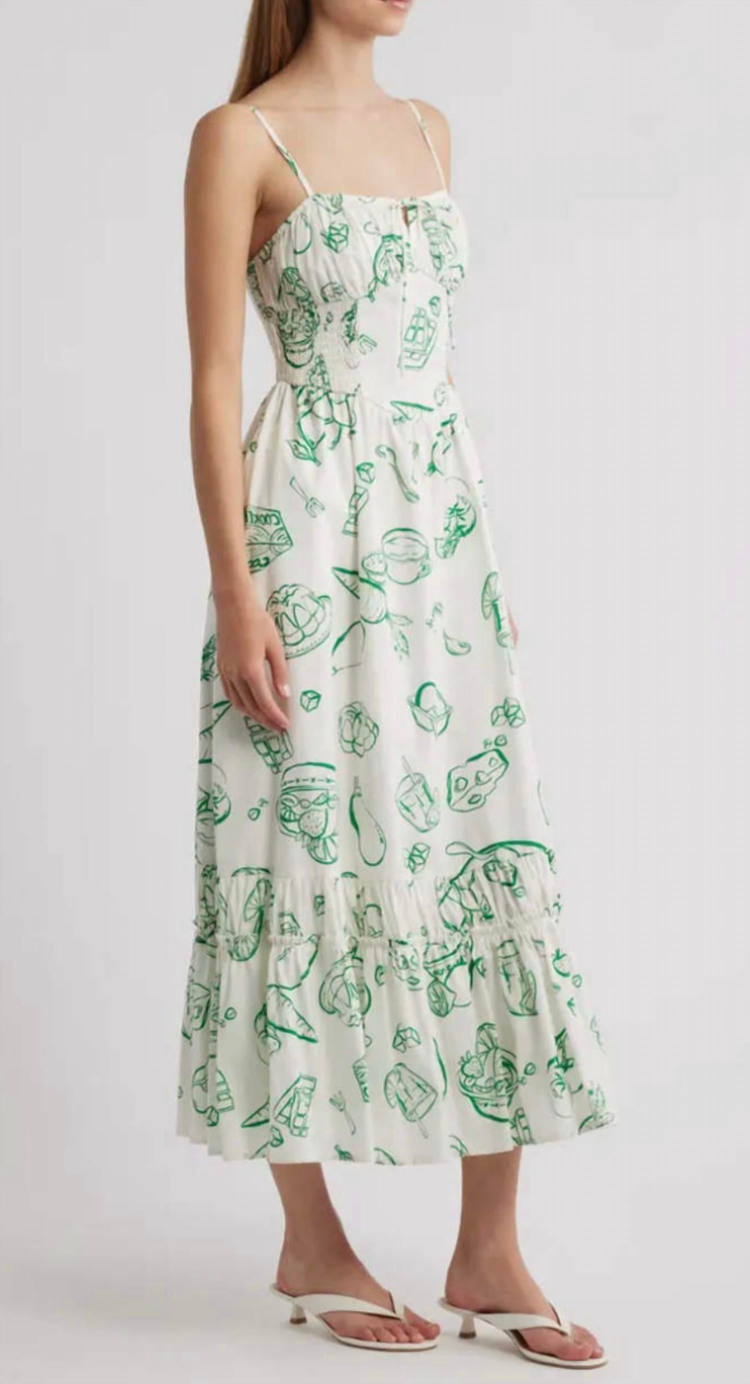 MOON RIVER Doodle Line Midi Dress in green multi - women's dress - detail view