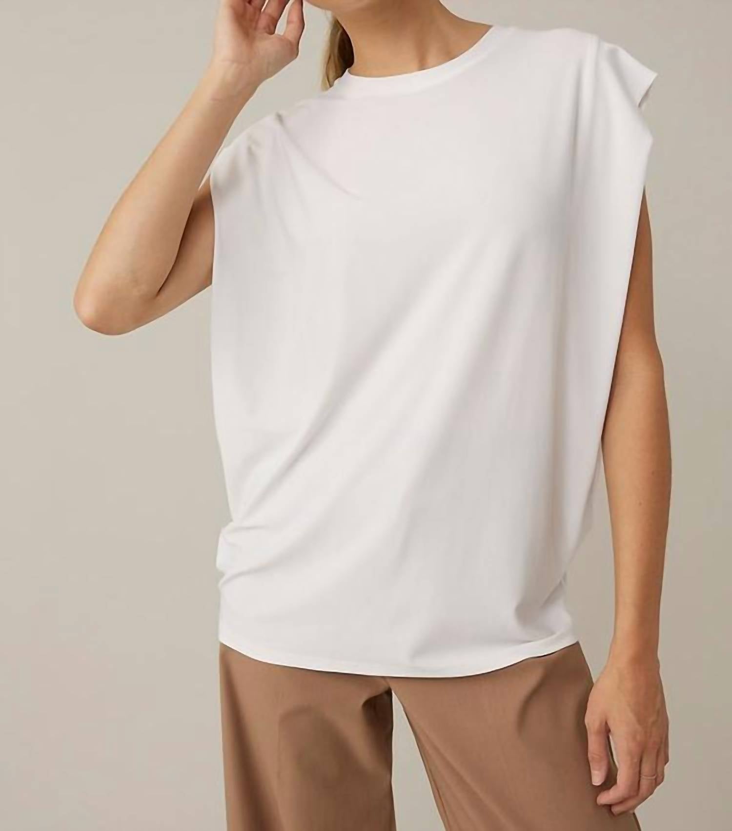 Joseph Ribkoff Wenda Boxy Drop Sleeve Top in white - women's blouse - detail view