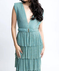 Karlie - Metallic Double V Neck Maxi Dress
