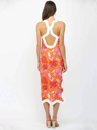 Fate - Tropical Print Contrast Linen Blend Midi Dress