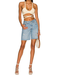 for Love & Lemons Jourdin Tie Crop Top in ivory - women's shirt - alternate view