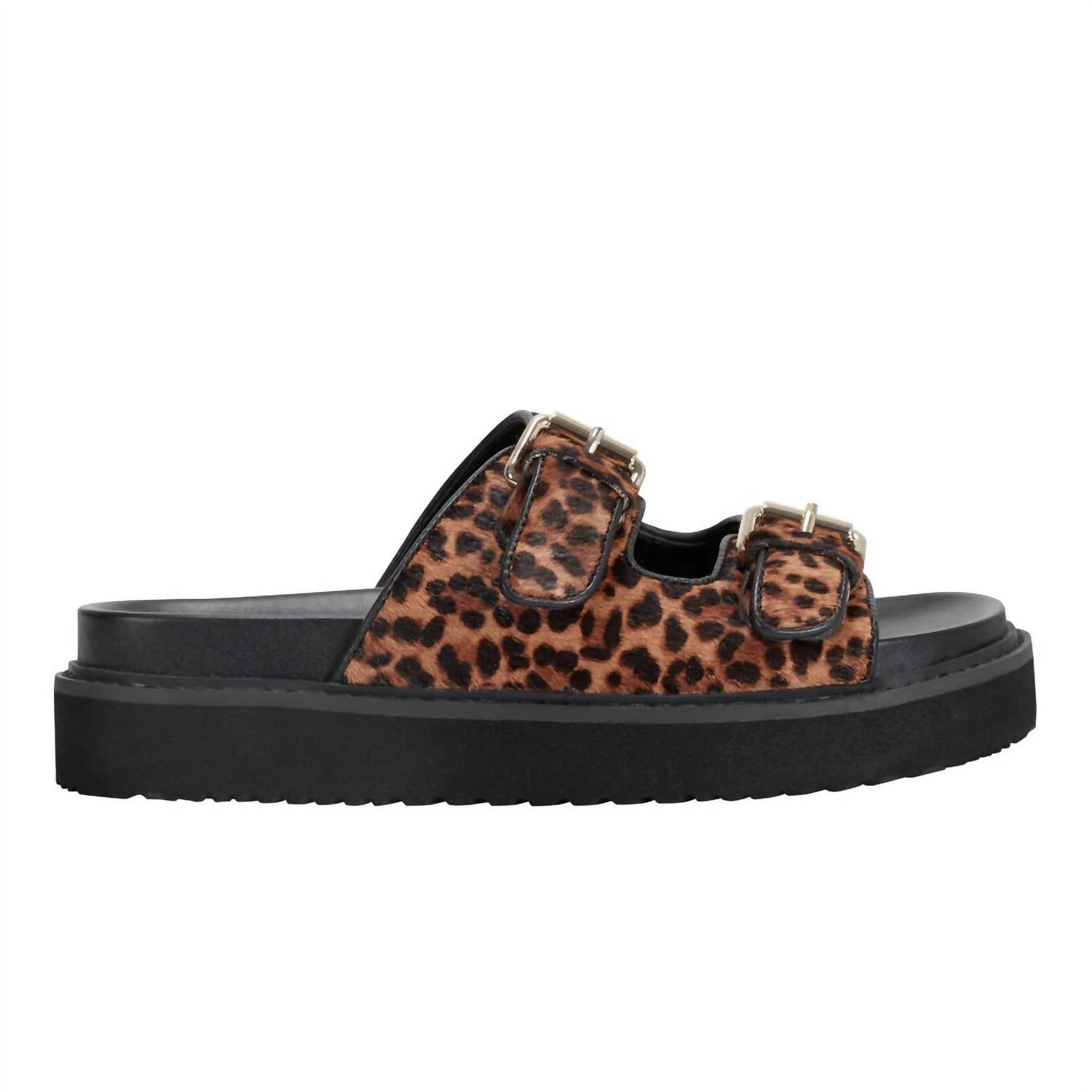MARC FISHER Women's Agustaly Calf Hair Dual-buckle Slide Sandals in leopard - women's sandal