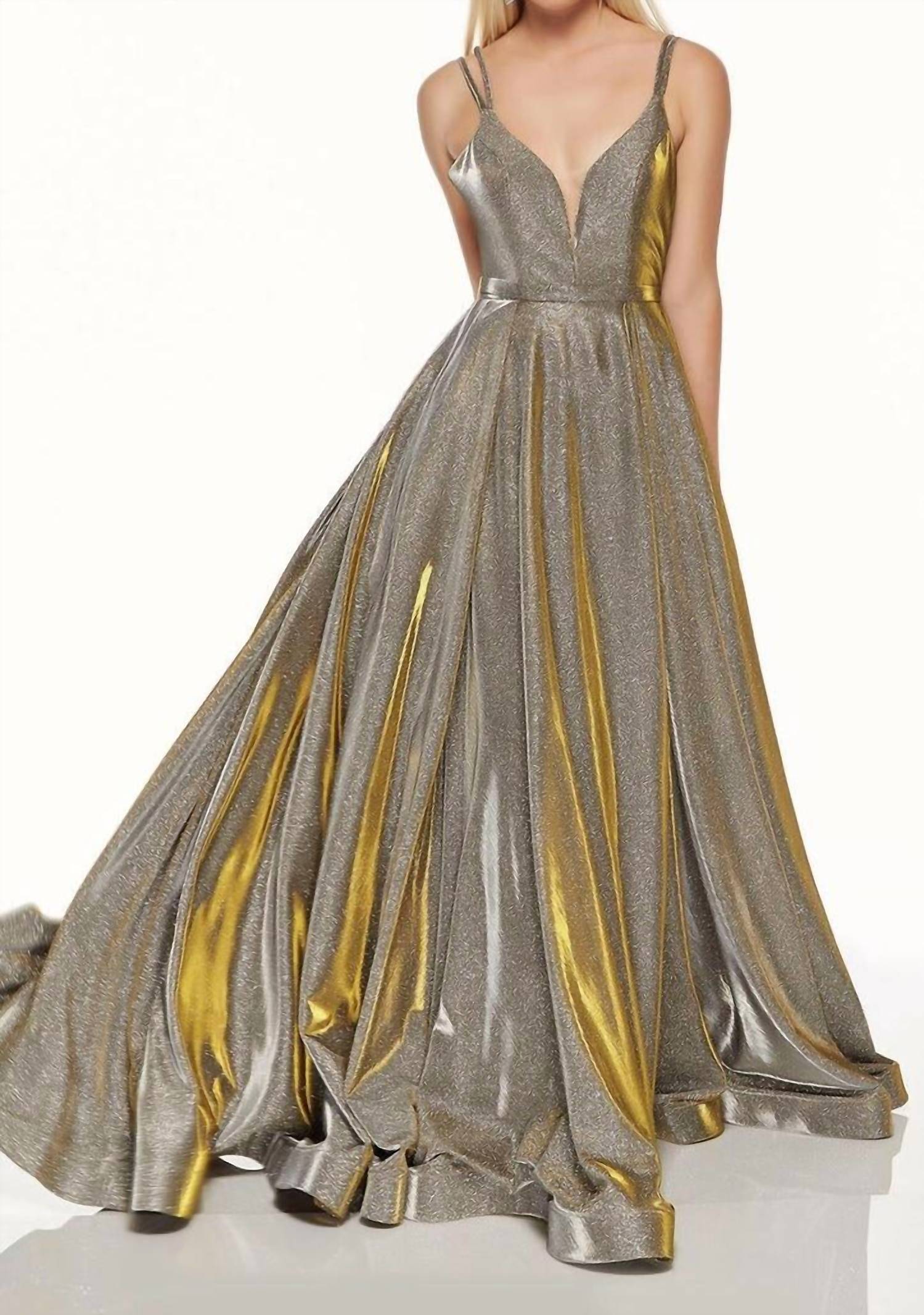 ALYCE PARIS Metallic Sleeveless V Neck Ball Gown in mermaid - women's dress