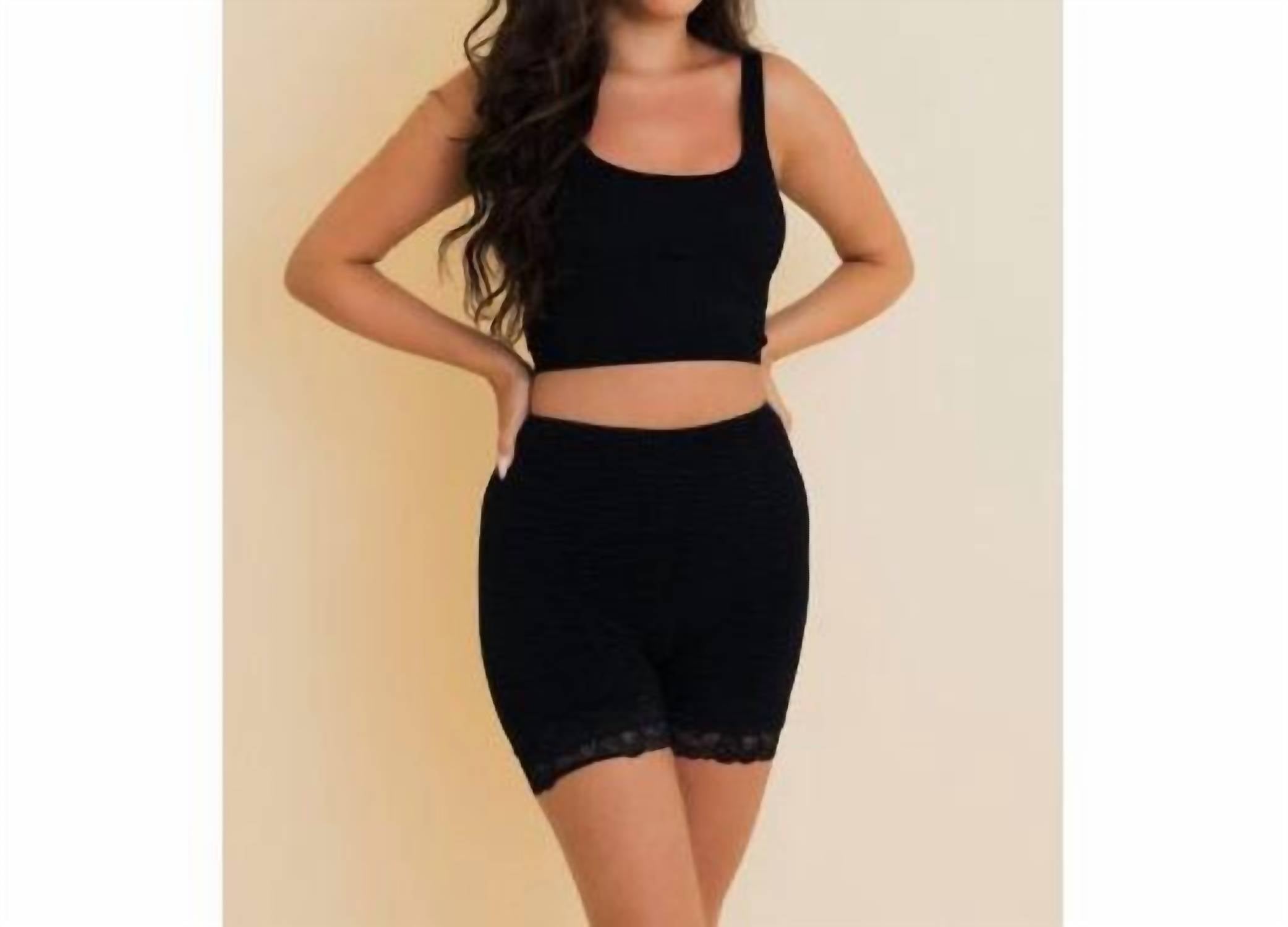 Leto - Smocked Lace Trim Lounge Shorts