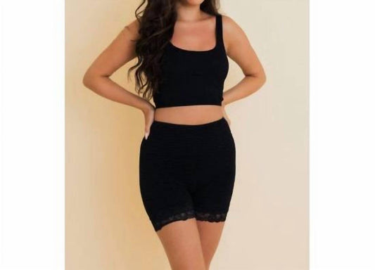 Leto - Smocked Lace Trim Lounge Shorts