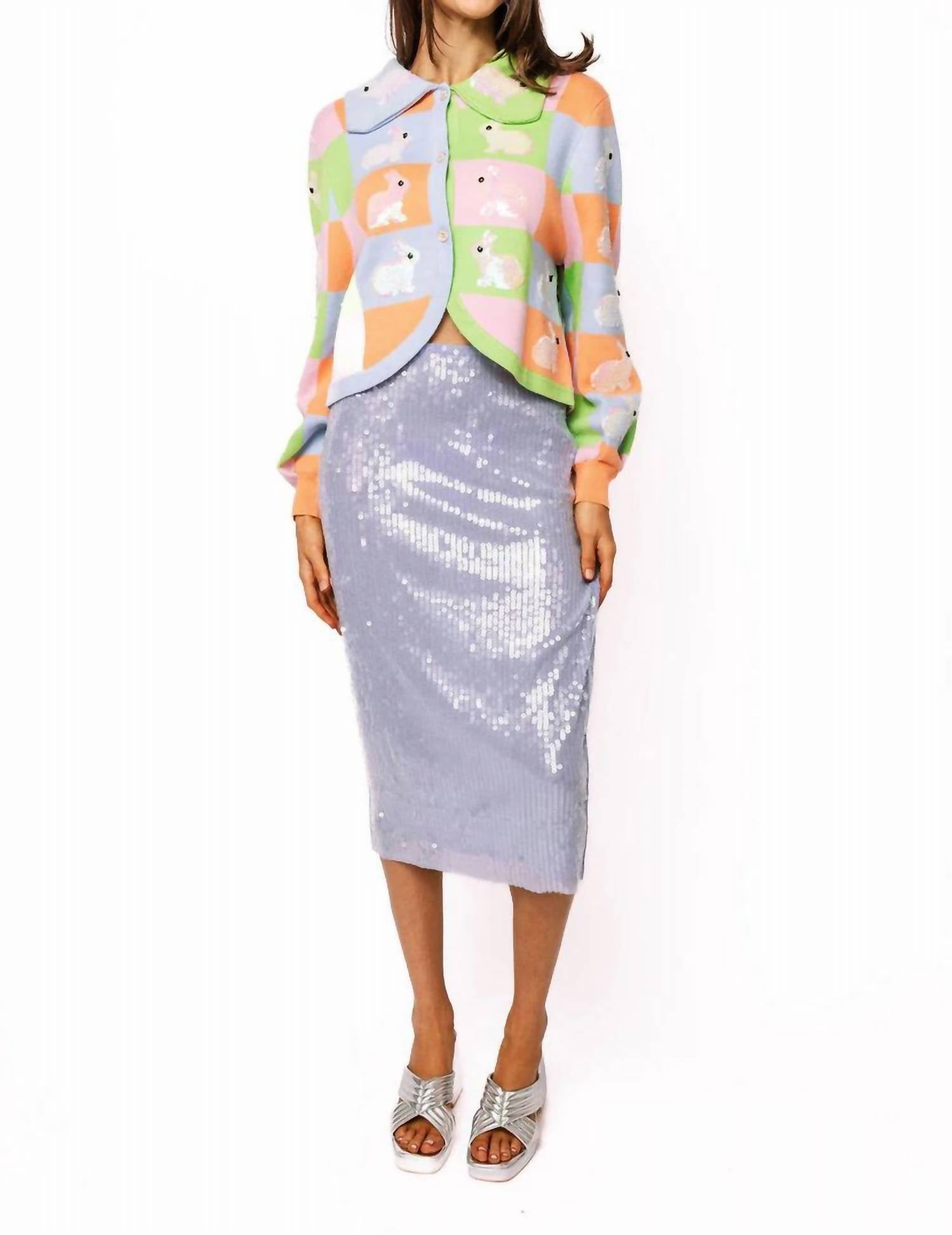 Queen Of Sparkles - Pastel Colorblock Easter Bunny Button Up Collar Cardigan