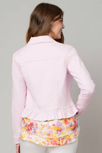 Pine Apparel - Peplum Hem Denim Jacket W/ Novelty Buttons