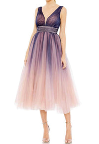 Mac Duggal - Pleated Bodice Tulle A-line Midi Dress