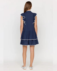 CHRISTY LYNN Uma Ruffled Mini Dress in navy - women's dress - detail view