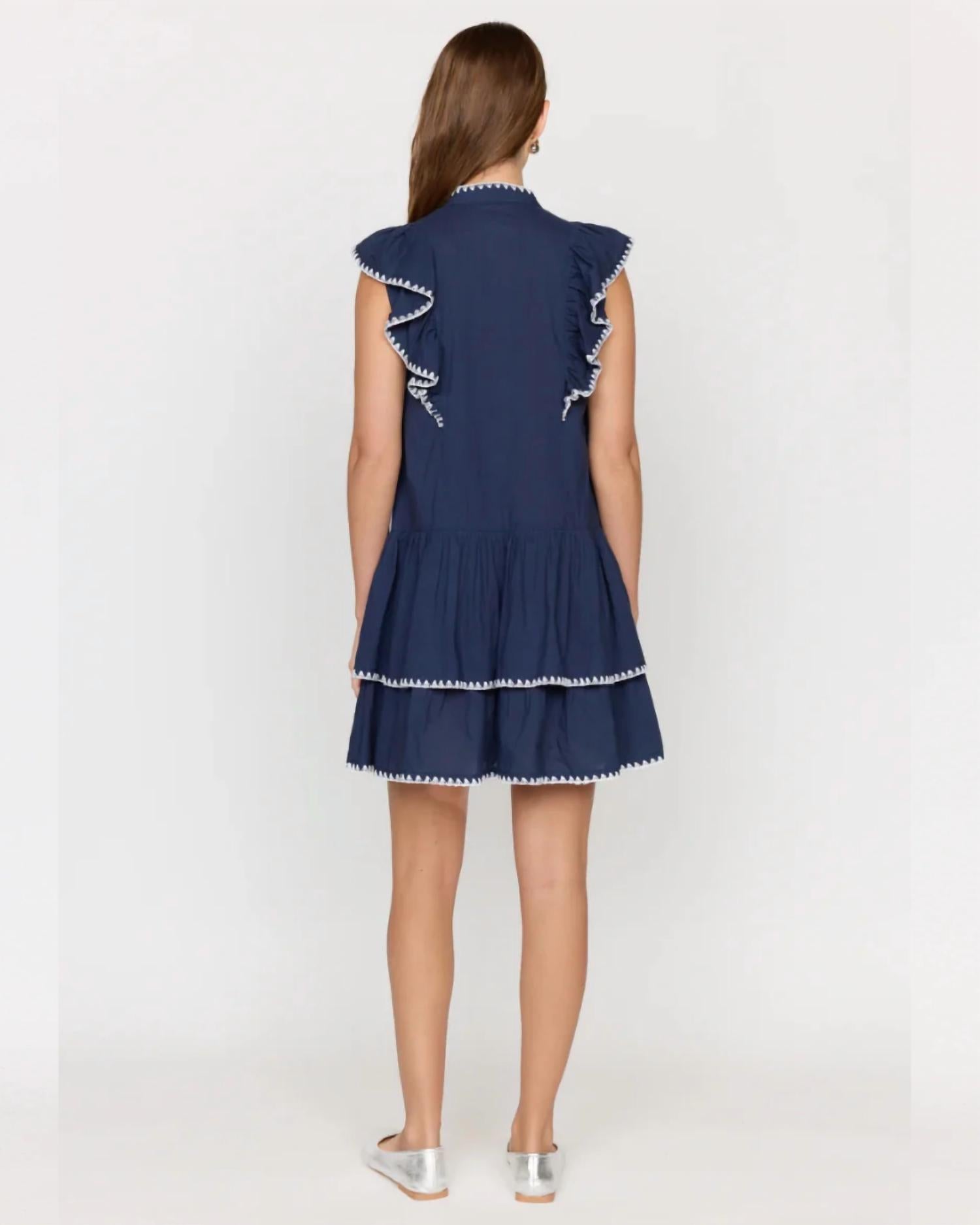 CHRISTY LYNN Uma Ruffled Mini Dress in navy - women's dress - detail view