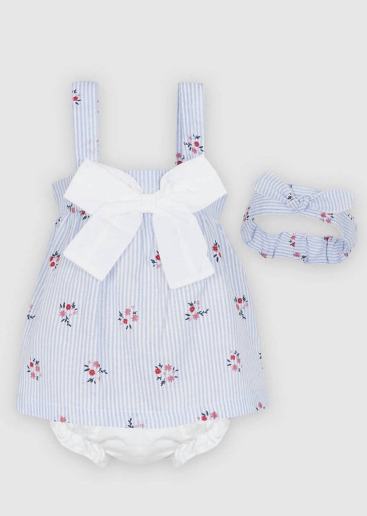 Minhon - Girls Three-Piece Floral Striped Dress Set