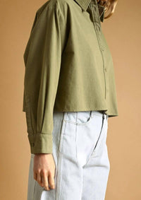 Miou Muse - Cropped Button Down Shirt Jacket