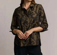 Hinson Wu Aileen Paisley Jacquard Shirt in black khaki - women's shirt - detail view