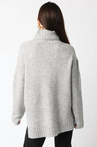 OLIVACEOUS Fuzzy Turtleneck Sweater in heather grey - women's sweater - alternate view