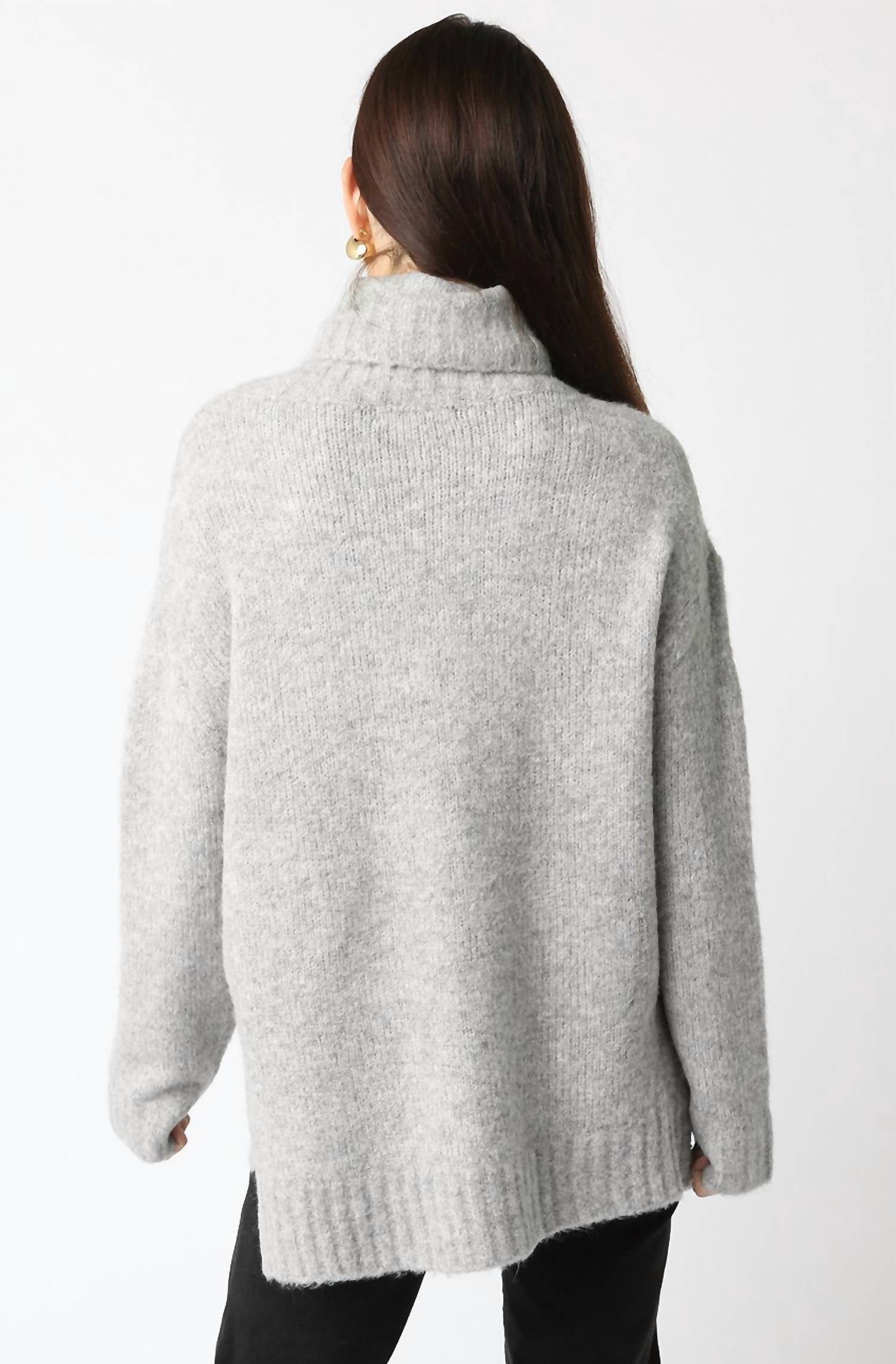 OLIVACEOUS Fuzzy Turtleneck Sweater in heather grey - women's sweater - alternate view