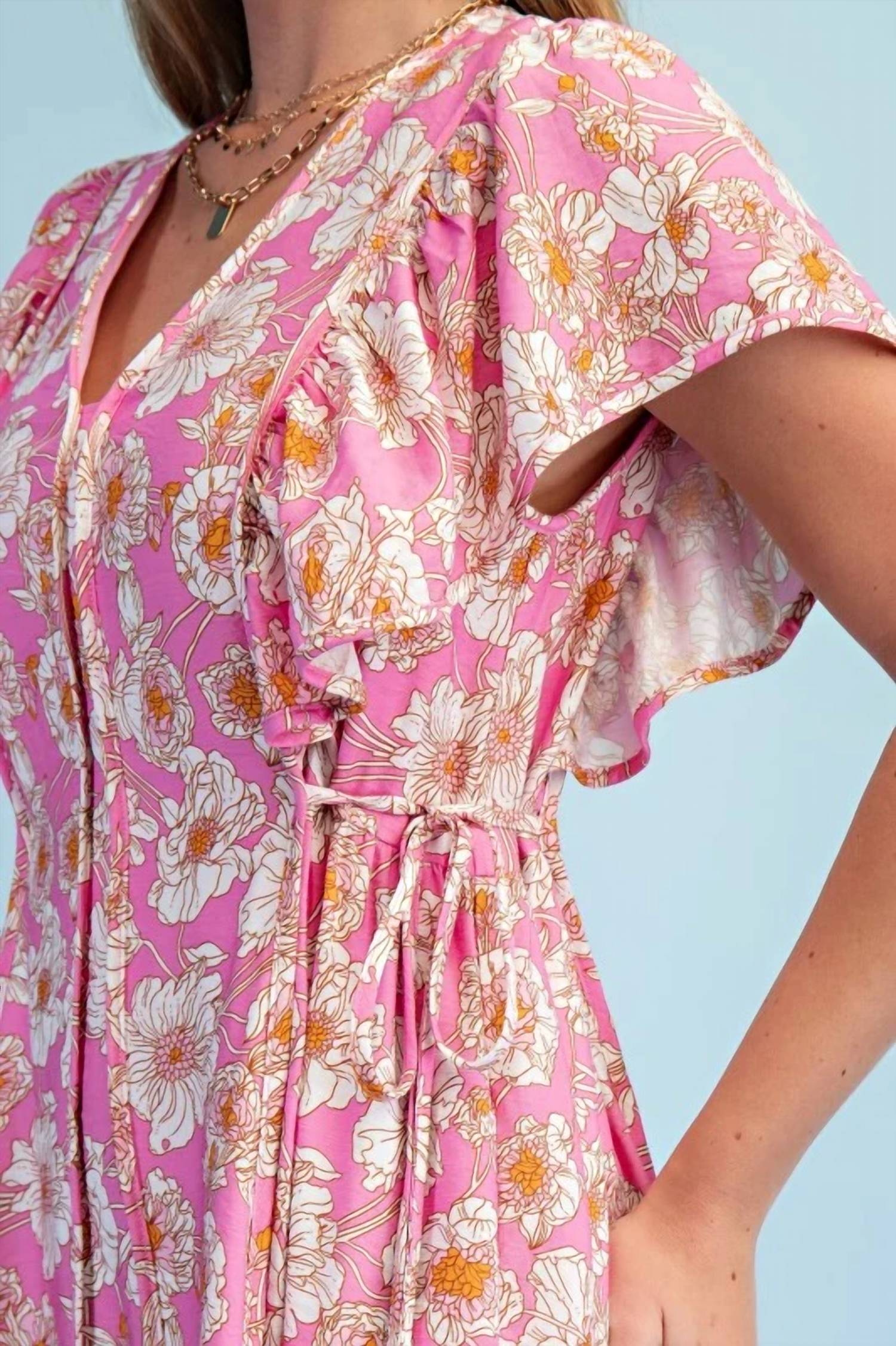 Gigio - Vibrant Floral Print V-neck Midi Dress
