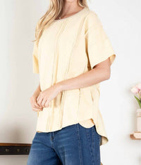Blue Velvet Washed Terry Oversized Short Sleeve Top in yellow - women's blouse - view 4