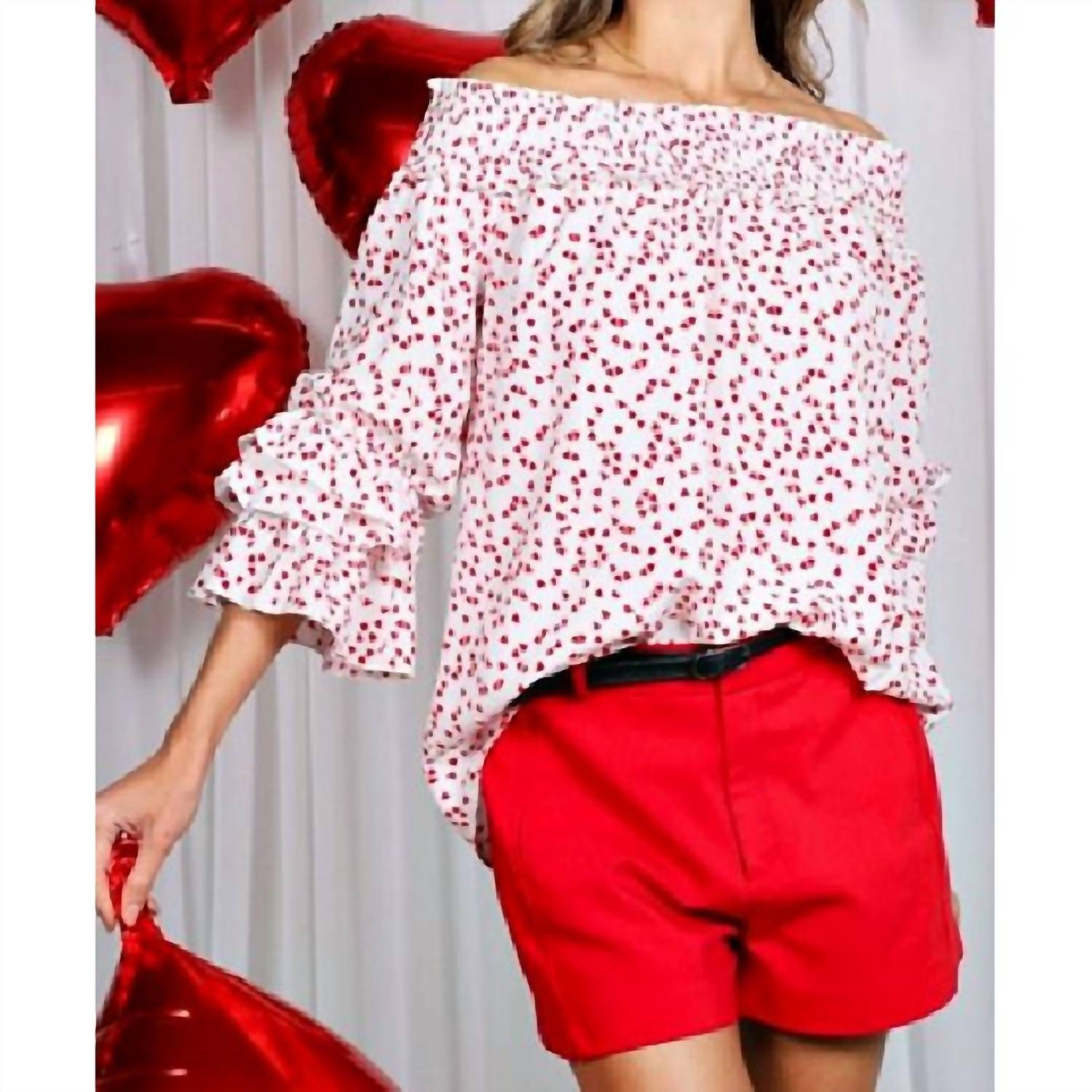 Vine & Love - Smocked Off-shoulder Ruffle Sleeve Blouse