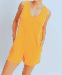 HYFVE Golden Girl V-Neck Sleeveless Romper in yellow - women's pants - detail view