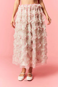 Peach Love - Printed Ruffle Detailed Organza Maxi Skirt