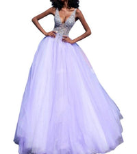 Jovani - Crystal Embellished Plunging V-neck Ballgown