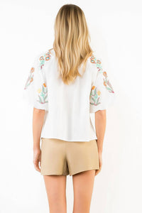 Thml - Short Sleeve Embroidery Detail Collared Top