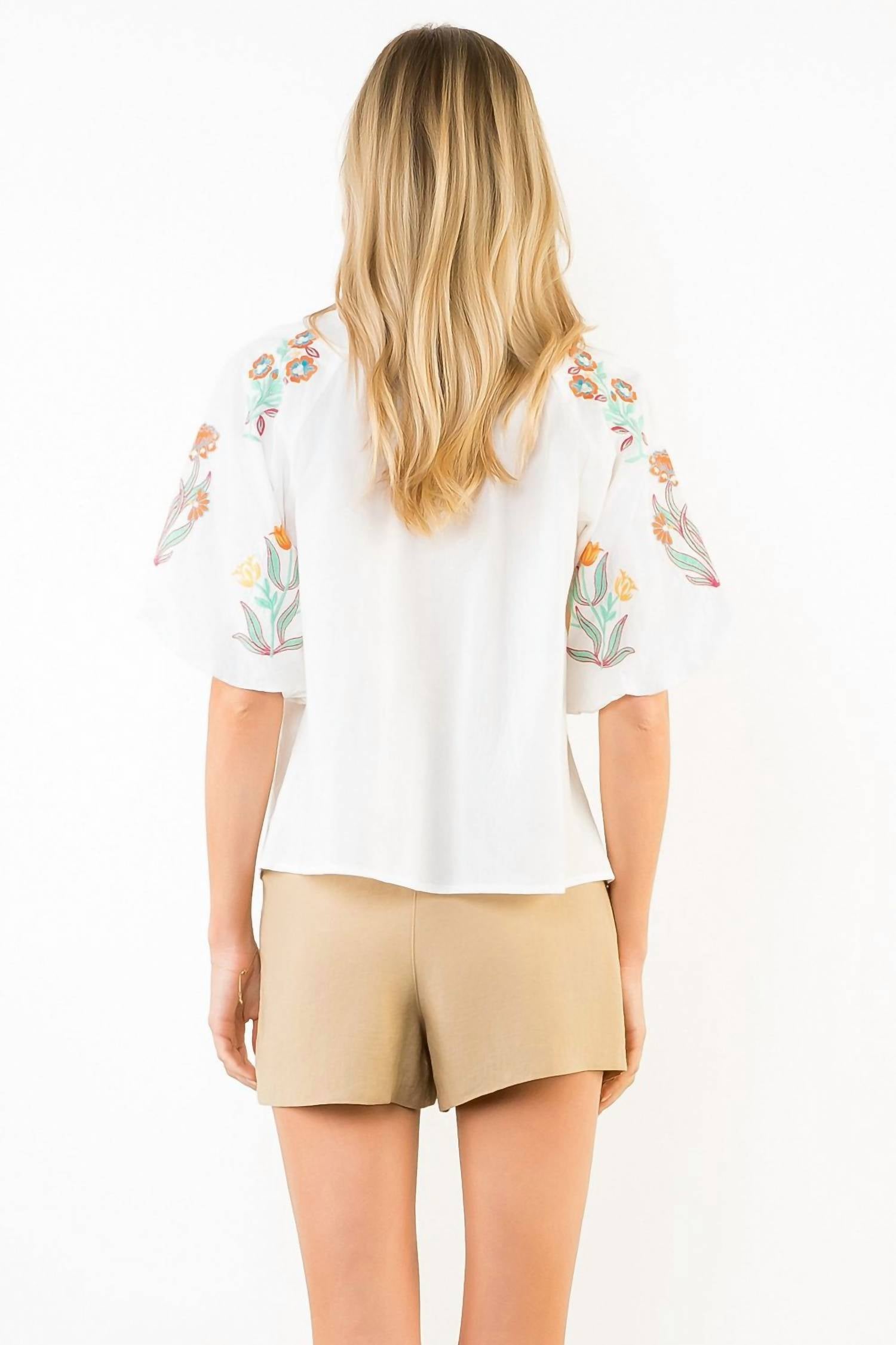 Thml - Short Sleeve Embroidery Detail Collared Top