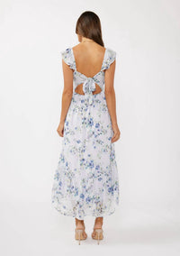 Lovestitch - Floral Textured Open Back Tie Maxi Dress