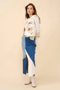 Blue B - Embroidered Faux Fur Vest