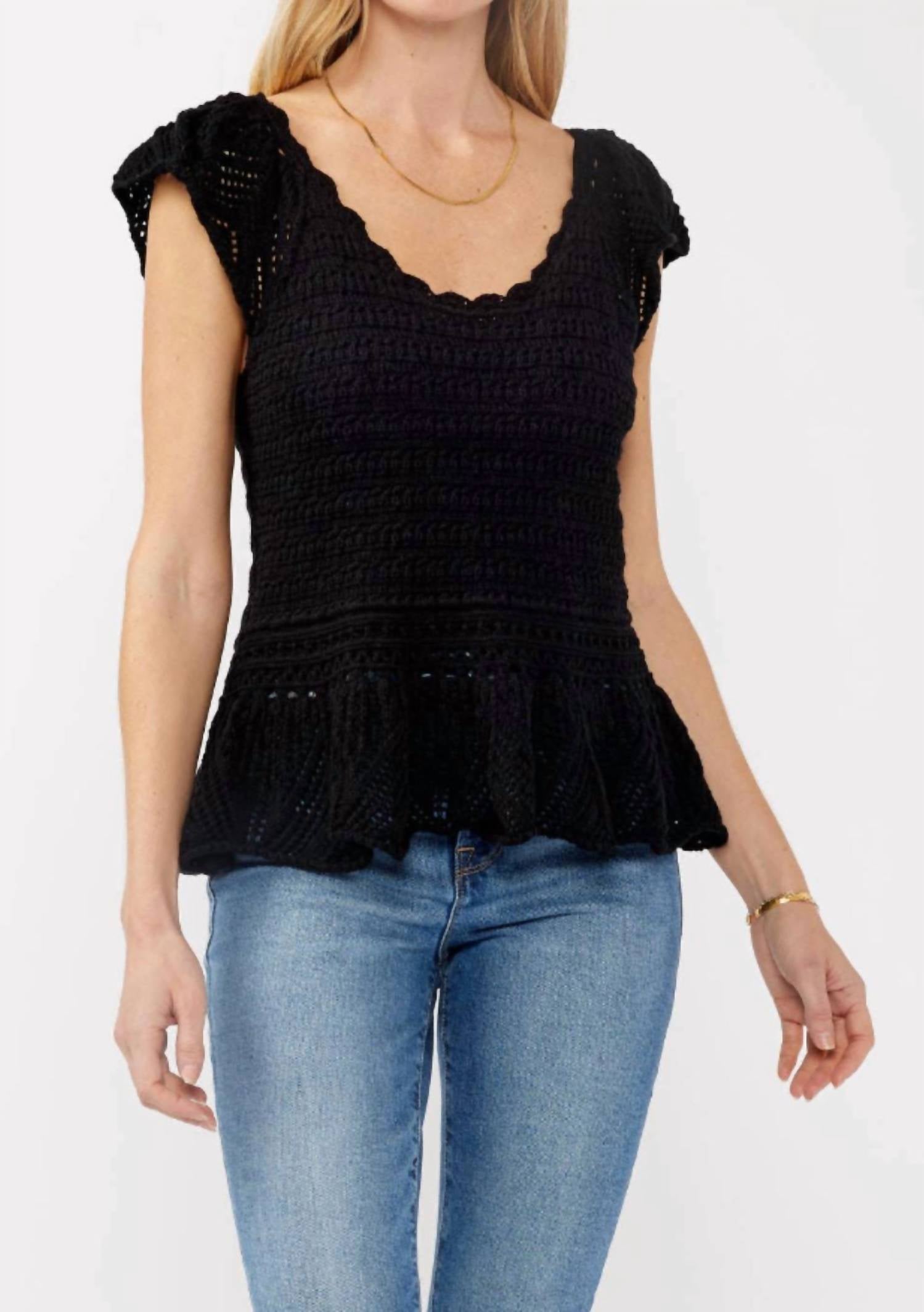 Lovestitch - Flutter Sleeve Crochet Peplum Top