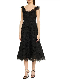 Teri Jon - Organza Lace Sleeveless 3D Flower Neckline A Line Dress