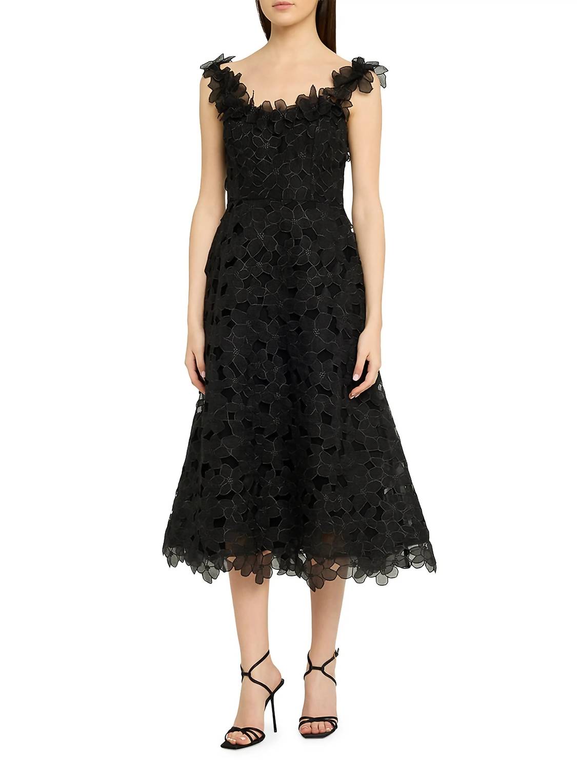 Teri Jon - Organza Lace Sleeveless 3D Flower Neckline A Line Dress
